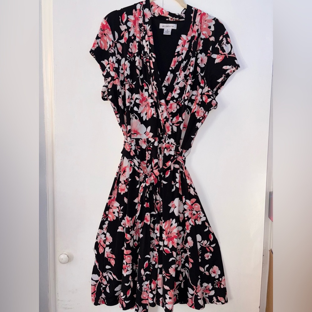 Floral Black and Pink Wrap Dress